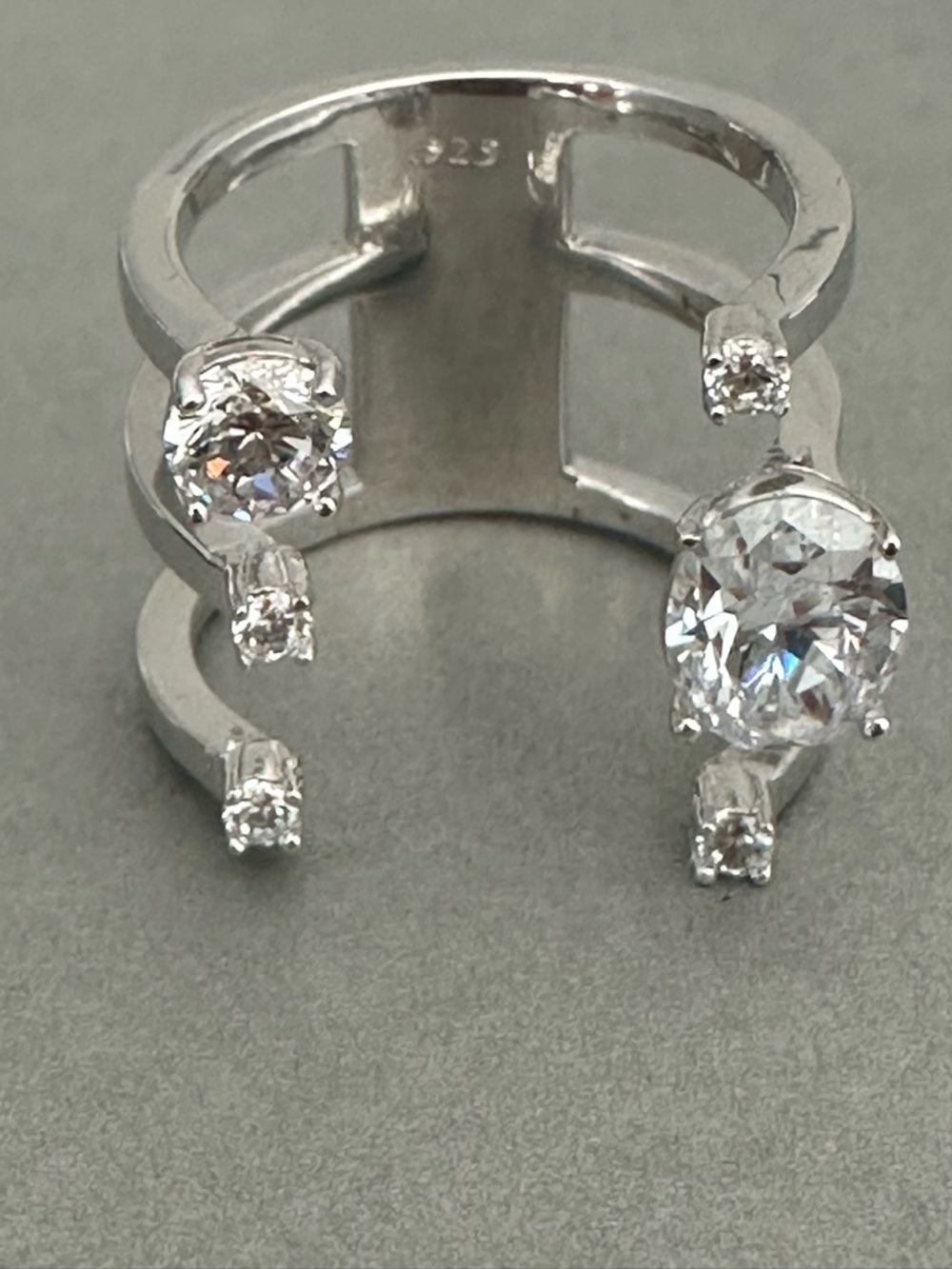 Sterling Silver Open Band Ring with Clear Cubic Zirconia